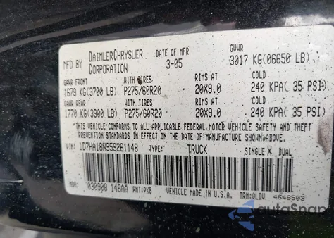 2005 Dodge Ram 1500 Slt/Laramie from USA, damaged, VIN 1D7HA18N95S261148